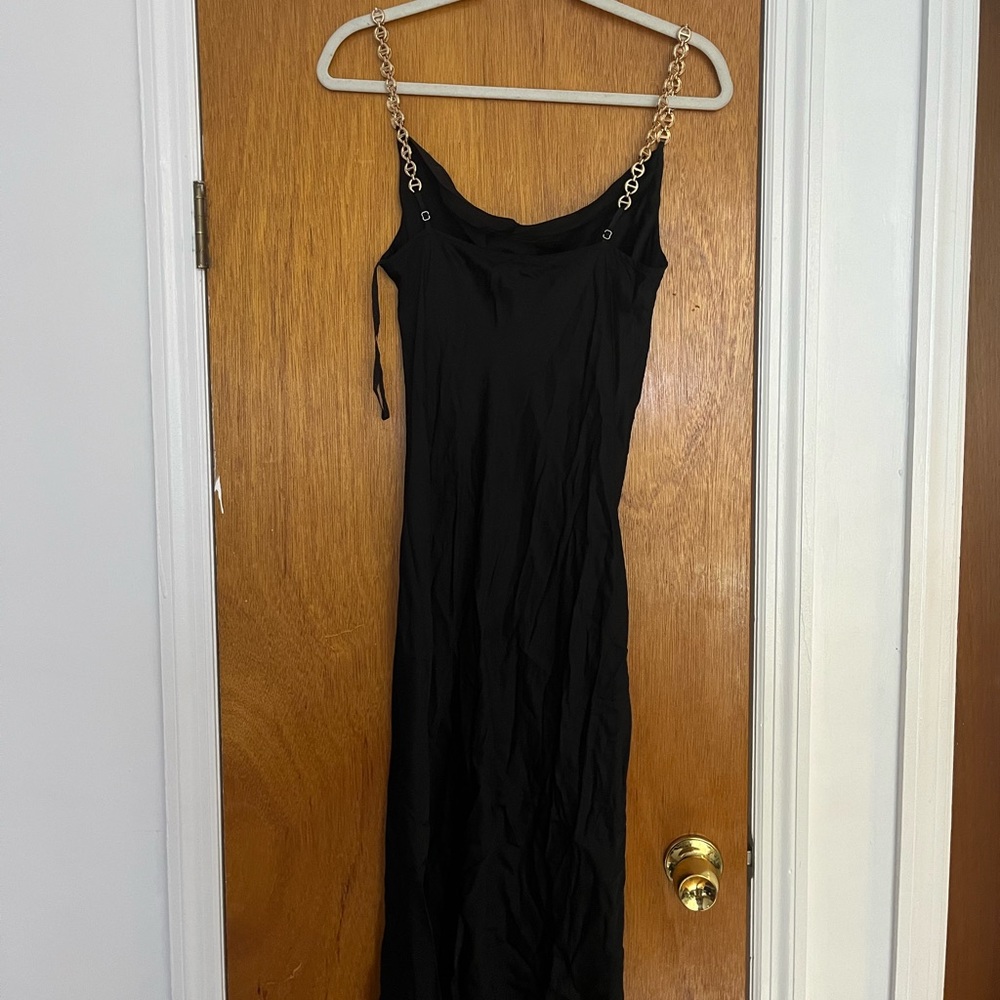 Black slip chain dress midi